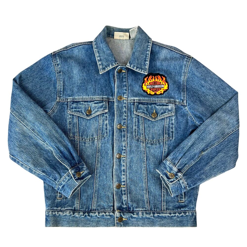 Vintage Men's Harley Davidson Flames Northern Reflections Denim Jean Jacket (S)